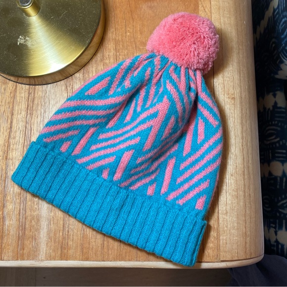 Candy Coated Accessories - Cute Wool Pom Pom Beanie Made in Scotland New Scottish Striped Pink Aqua Womens